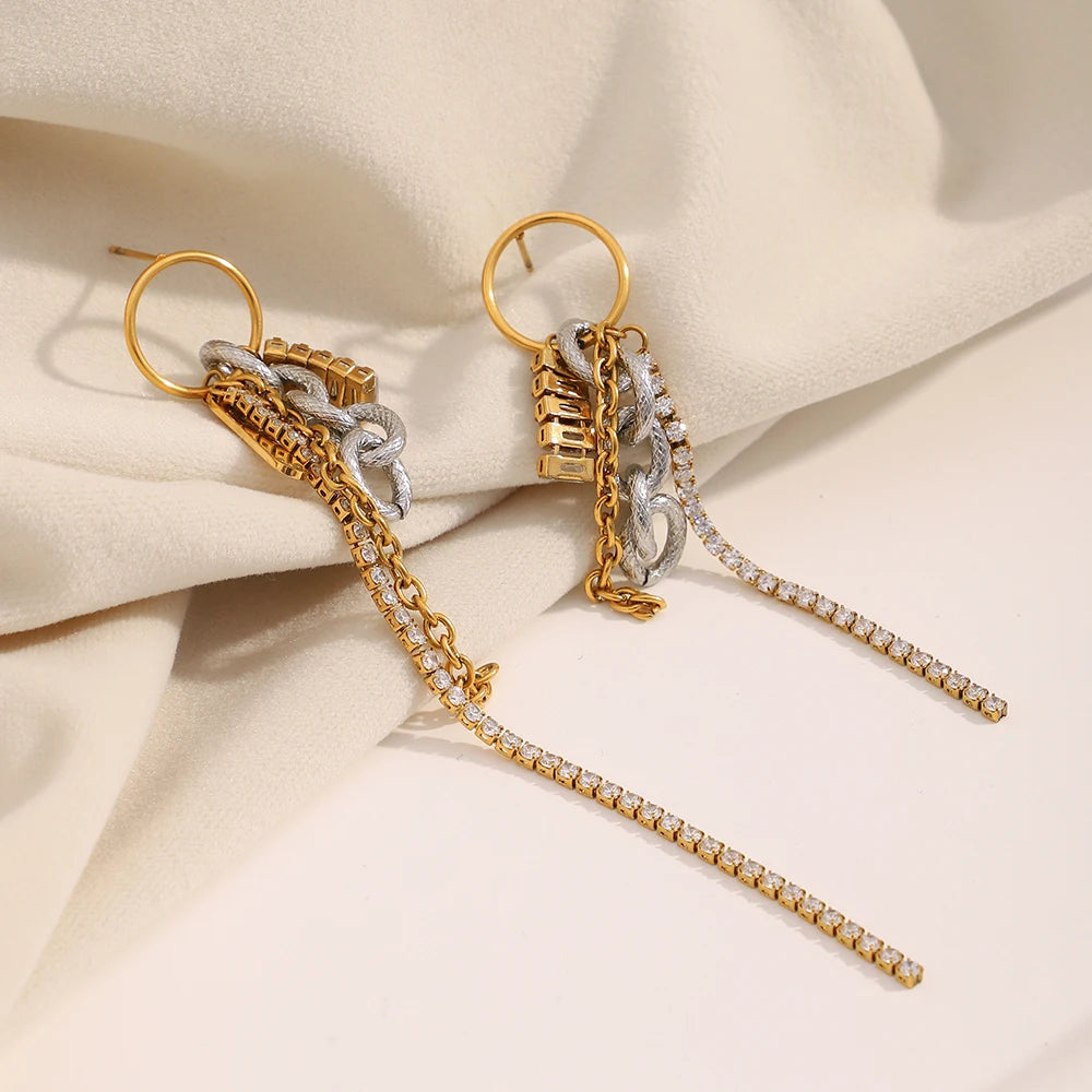 Zircon Chain Tassel Earrings – Waterproof 18K Gold Plated Earrings | Ezra Gems