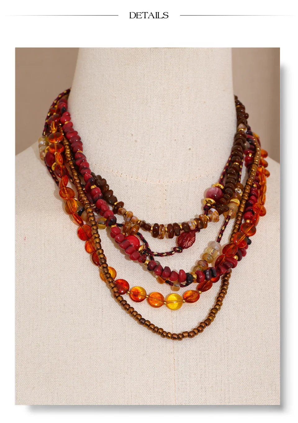 Layered Resin Bead Bib Necklace – Waterproof 18K Gold Plated Necklace | Ezra Gems