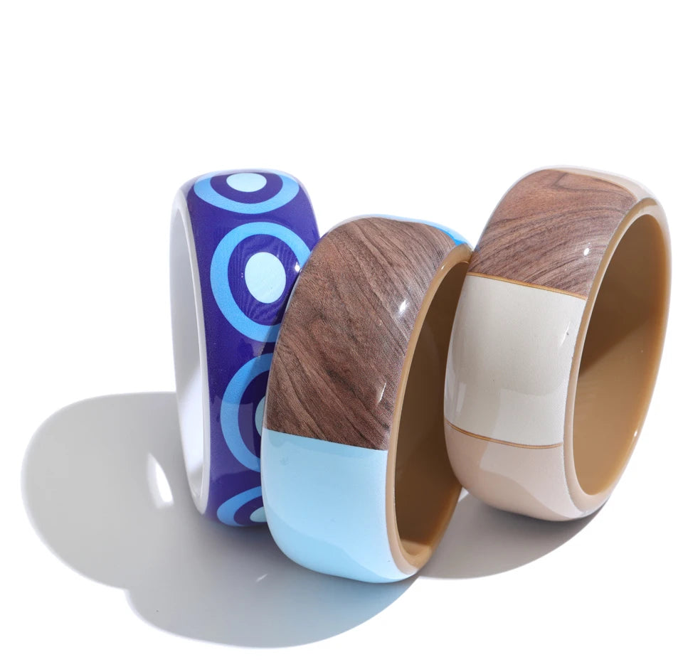 Two-Tone Acrylic Wide Bangle Bracelet – Waterproof 18K Gold Plated Bracelet | Ezra Gems