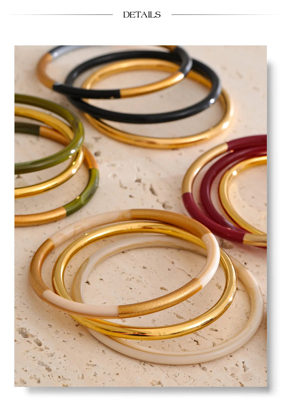 3-Circle Resin Bangle Set – Waterproof 18K Gold Plated Bracelet | Ezra Gems
