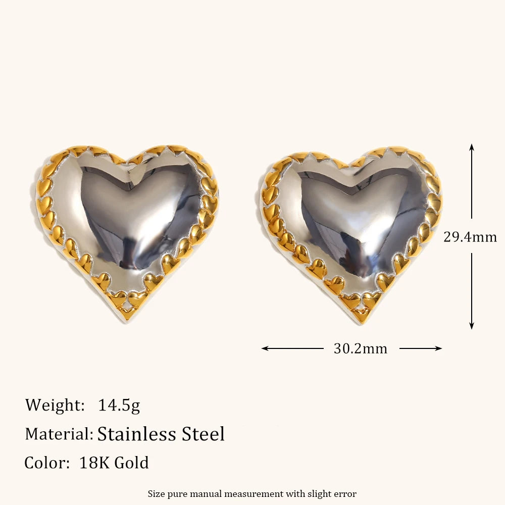 Slanted Heart Bead Edge Earrings – Waterproof 18K Gold Plated Earrings | Ezra Gems