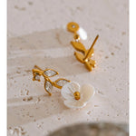 Zirconia Resin Leaf Flower Stud Earrings – Waterproof 18K Gold Plated Earrings | Ezra Gems