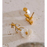 Zirconia Resin Leaf Flower Stud Earrings – Waterproof 18K Gold Plated Earrings | Ezra Gems