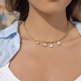 Zircon Charm Rigid Collar Necklace – Waterproof 18K Gold Plated Necklace | Ezra Gems