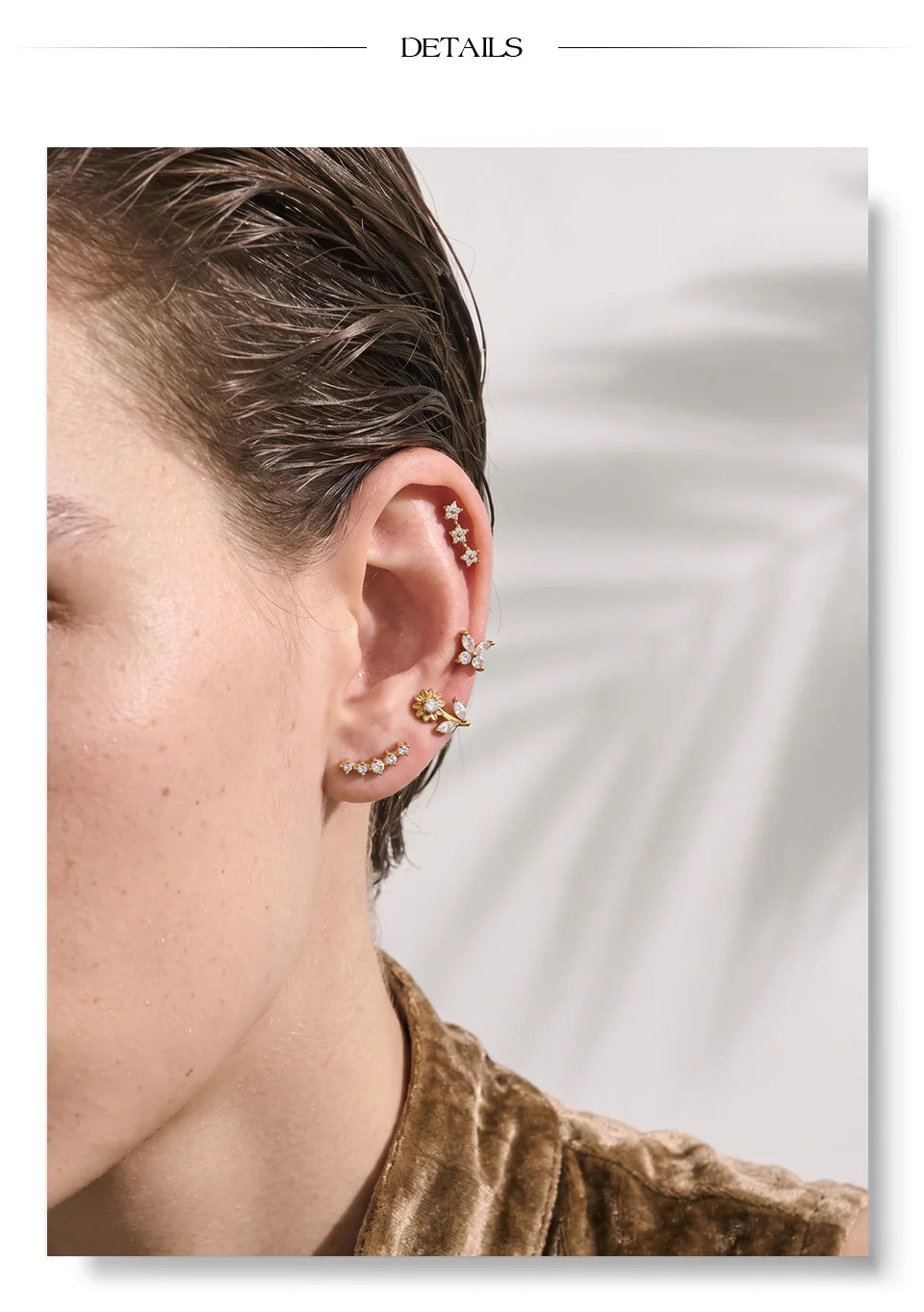 Zircon Helix Flat Back Cartilage Earring – Waterproof 18K Gold Plated Earring | Ezra Gems