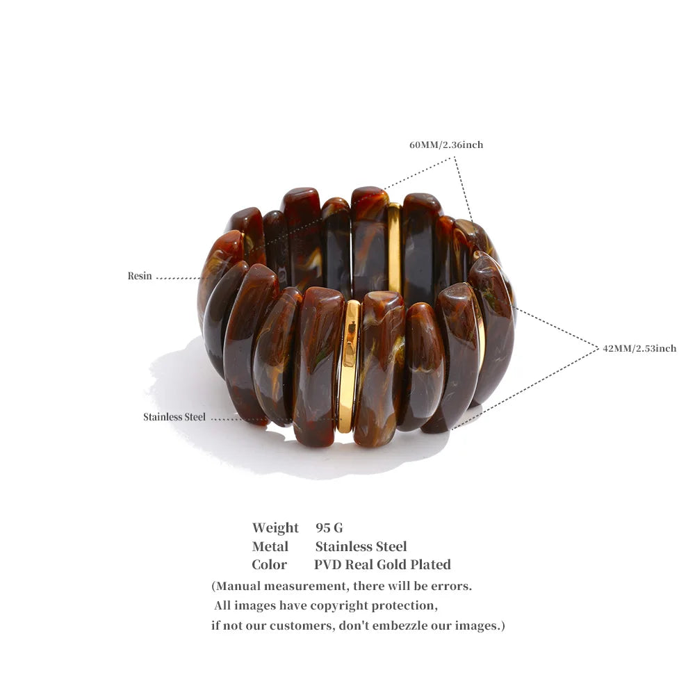 Wide Acrylic Resin Stretch Bangle – Waterproof 18K Gold Plated Bracelet | Ezra Gems