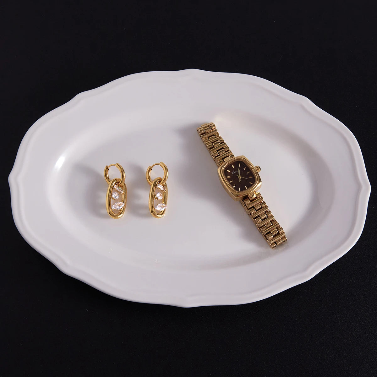 Minimalist Geometric Zircon Drop Earrings – Waterproof 18K Gold Plated Earrings | Ezra Gems