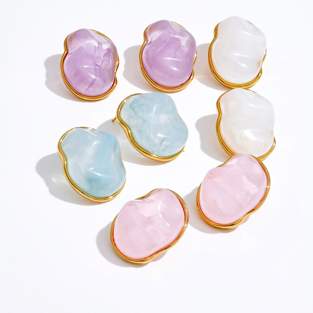 Pastel Candy Resin Stud Earrings – Waterproof 18K Gold Plated Earrings | Ezra Gems
