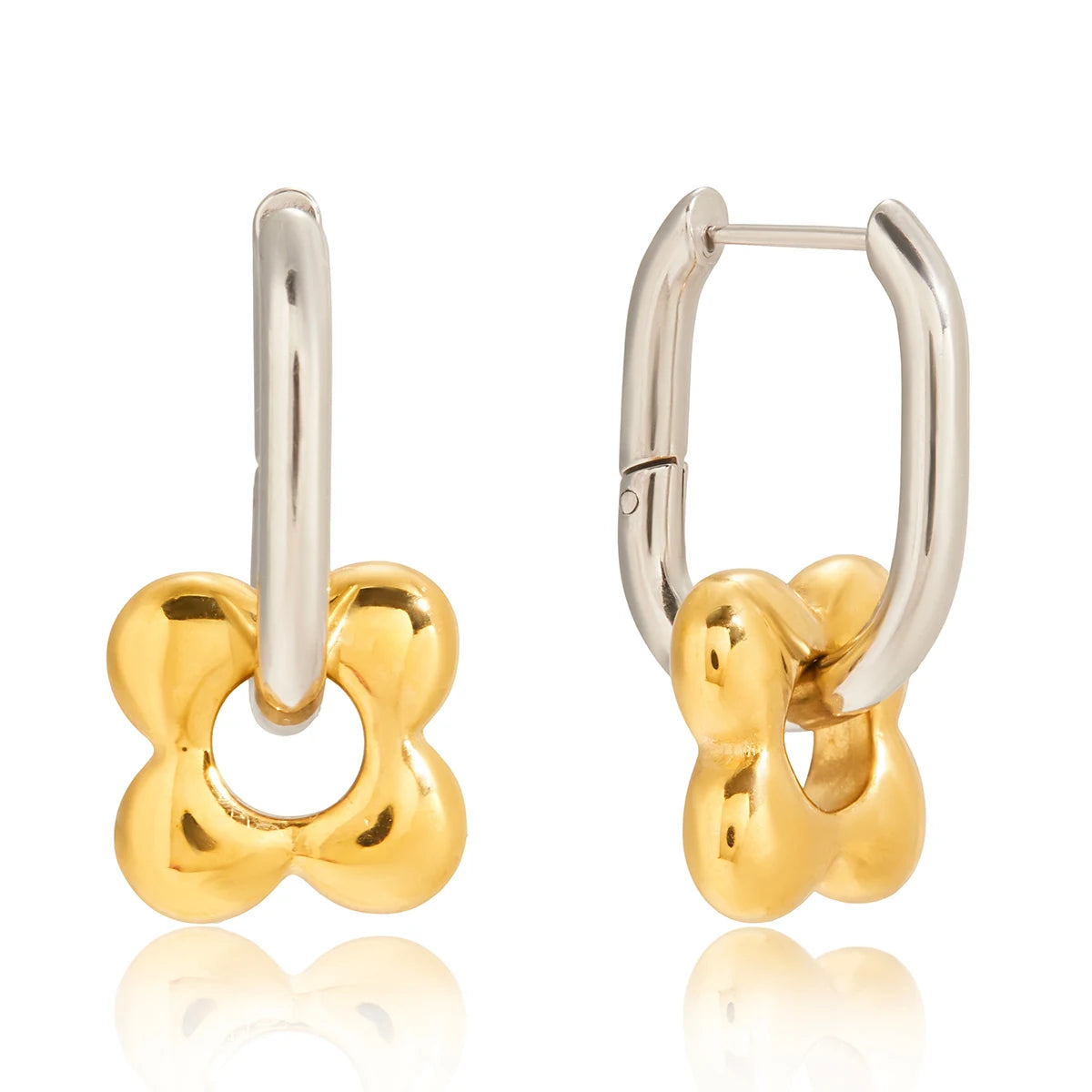 Hollow Flower Charm Huggie Earrings – Waterproof 18K Gold Plated Earrings | Ezra Gems