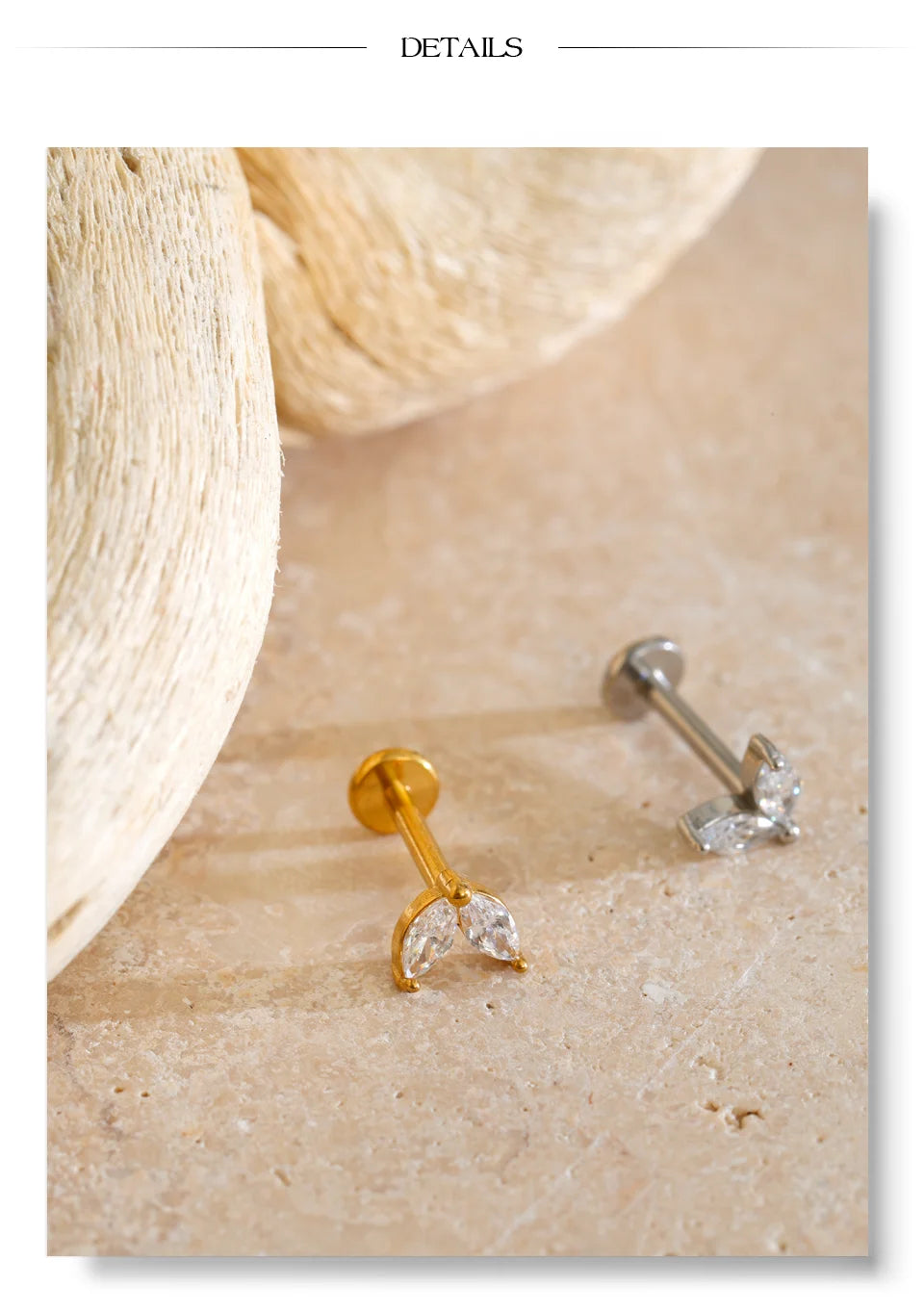 Zirconia Helix Flat Back Earring – Waterproof 18K Gold Plated Earring | Ezra Gems