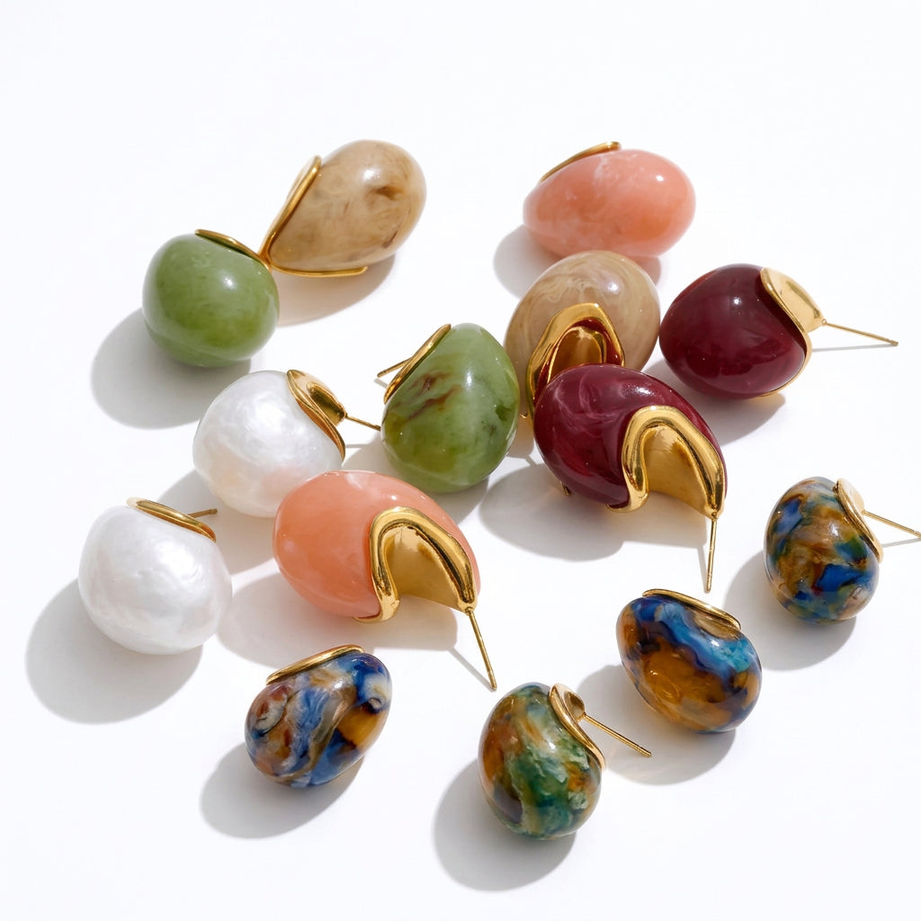 Candy Acrylic Teardrop Stud Earrings – Waterproof 18K Gold Plated Earrings | Ezra Gems