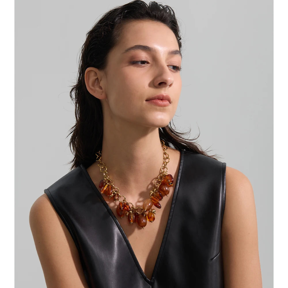Amber Resin Bead Charm Necklace – Waterproof 18K Gold Plated Necklace | Ezra Gems
