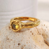 Champagne Zircon Thin Band Ring – Waterproof 18K Gold Plated Ring | Ezra Gems