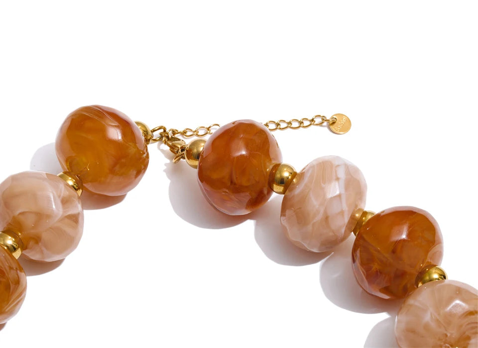 Chunky Resin Round Bead Necklace – Waterproof 18K Gold Plated Necklace | Ezra Gems