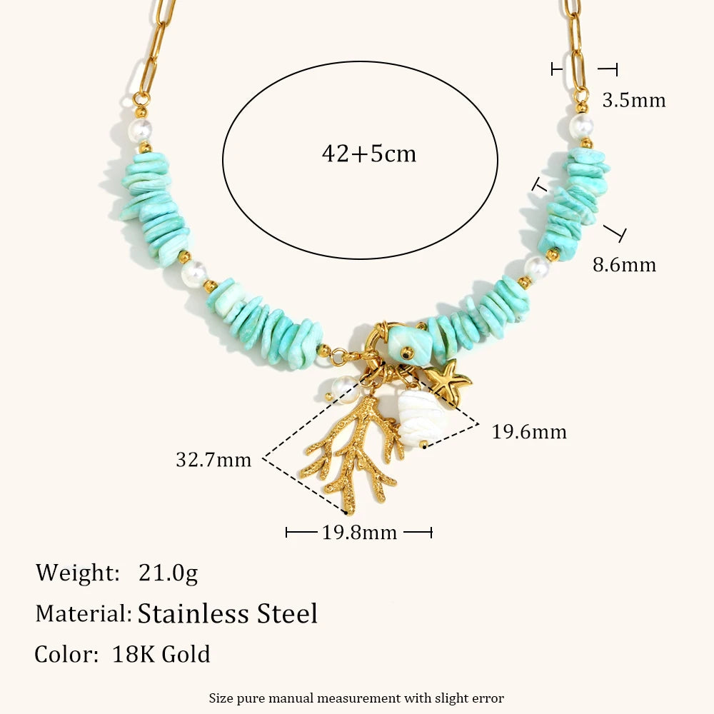 Bohemian Coral Natural Stone Necklace – Waterproof 18K Gold Plated Necklace | Ezra Gems