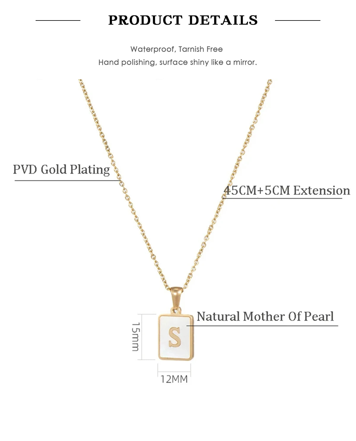 Mother of Pearl Initial Necklace – Waterproof 18K Gold Plated Necklace | Ezra Gems