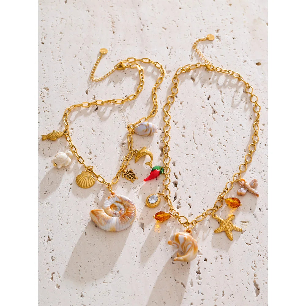 Shell Resin Ocean Charm Pendant Necklace – Waterproof 18K Gold Plated Necklace | Ezra Gems