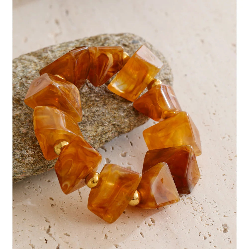 Amber Resin Geometric Bead Chain Bracelet – Waterproof 18K Gold Plated Bracelet | Ezra Gems