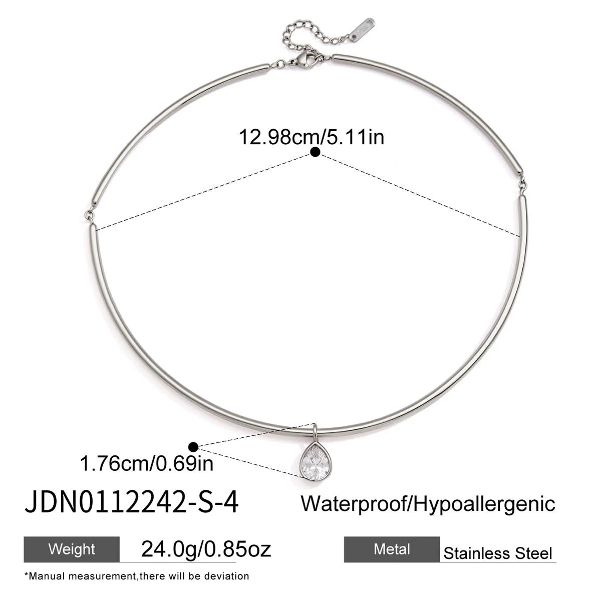 Zircon Charm Rigid Collar Necklace – Waterproof 18K Gold Plated Necklace | Ezra Gems