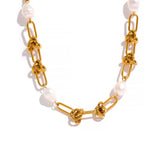 Natural Pearl Gold Knots Necklace and Bracelet Set
