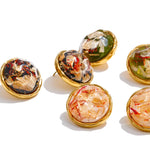 Round Resin Gold Stud Earrings – Waterproof 18K Gold Plated Earrings | Ezra Gems
