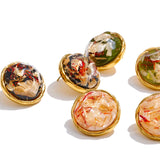 Round Resin Gold Stud Earrings – Waterproof 18K Gold Plated Earrings | Ezra Gems