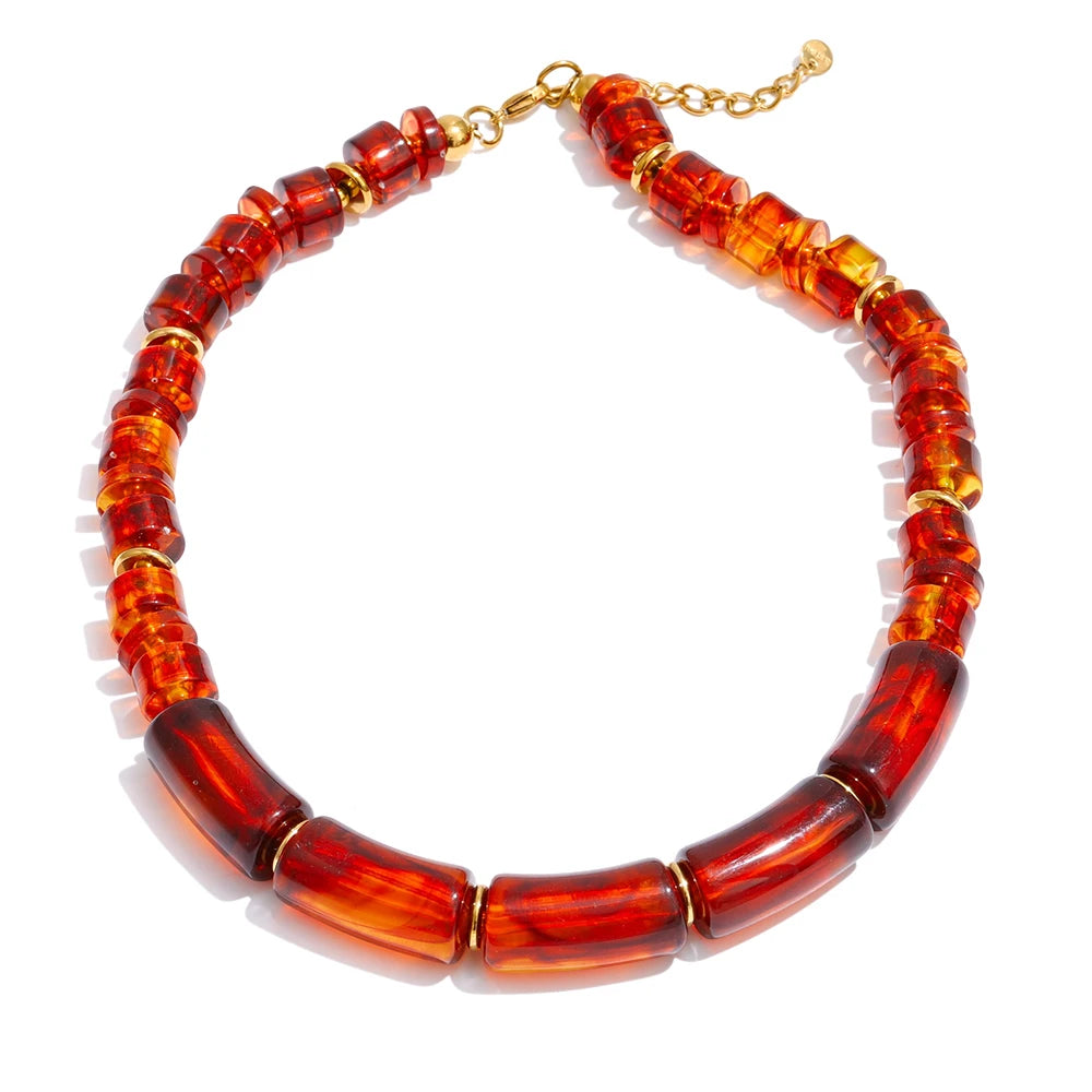 Amber Resin Bead Statement Necklace – Waterproof 18K Gold Plated Necklace | Ezra Gems