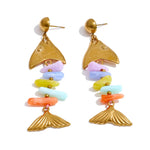 Colorful Resin Fish Drop Earrings – Waterproof 18K Gold Plated Earrings | Ezra Gems