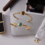 Oval Tiger Eye Stone Cuff Bangle – Waterproof 18K Gold Plated Bracelet | Ezra Gems