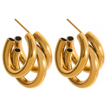 Gold geometric statement hoop earrings in premium stainless steel