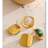 Glossy Resin Square Stud Earrings – Waterproof 18K Gold Plated Earrings | Ezra Gems
