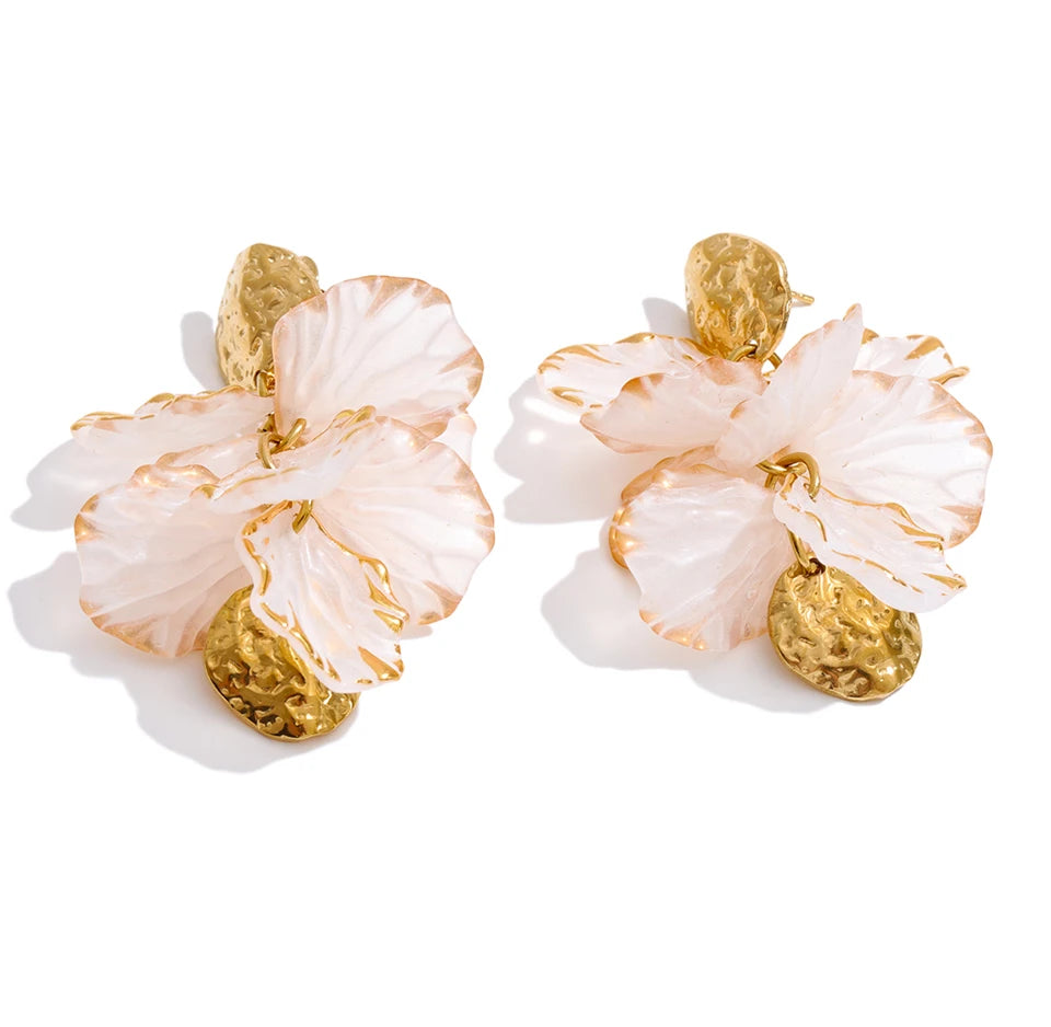 Fairy Resin Flower Petal Drop Earrings – Waterproof 18K Gold Plated Earrings | Ezra Gems
