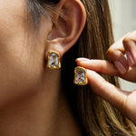 Zircon Square Stud Earrings – Waterproof 18K Gold Plated Earrings | Ezra Gems