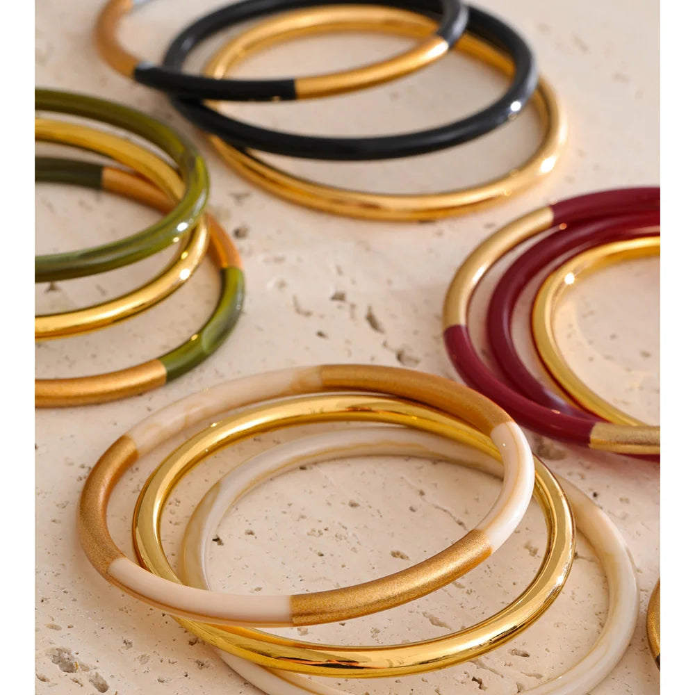 3-Circle Resin Bangle Set – Waterproof 18K Gold Plated Bracelet | Ezra Gems