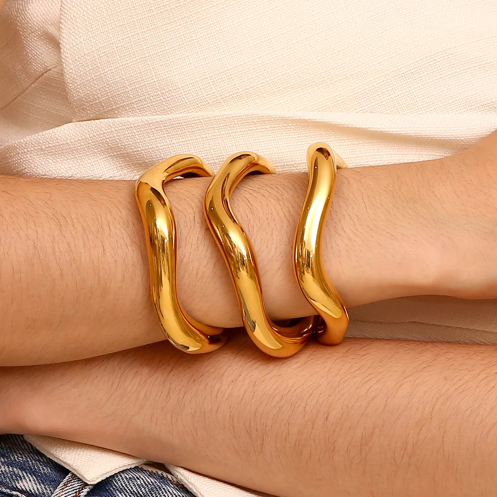 Liquid Wave Open Cuff Bracelet – Waterproof 18K Gold Plated Bracelet | Ezra Gems