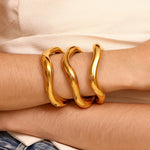 Liquid Wave Open Cuff Bracelet – Waterproof 18K Gold Plated Bracelet | Ezra Gems