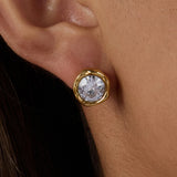 Round Zirconia Gold Halo Stud Earrings – Waterproof 18K Gold Plated Earrings | Ezra Gems