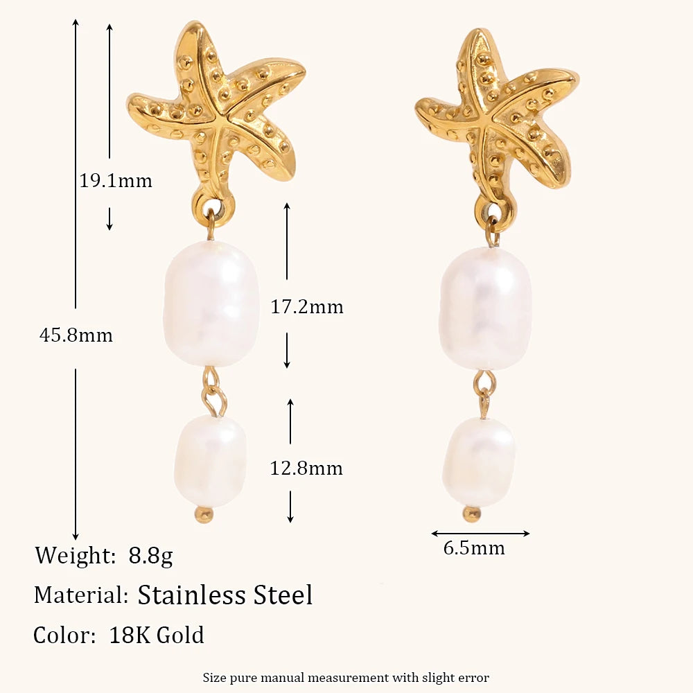 Starfish Shell Pearl Tassel Earrings – Waterproof 18K Gold Plated Earrings | Ezra Gems