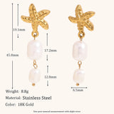 Starfish Shell Pearl Tassel Earrings – Waterproof 18K Gold Plated Earrings | Ezra Gems