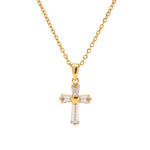 Baguette Zircon Cross Pendant Necklace – Waterproof 18K Gold Plated Necklace | Ezra Gems