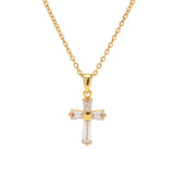 Baguette Zircon Cross Pendant Necklace – Waterproof 18K Gold Plated Necklace | Ezra Gems