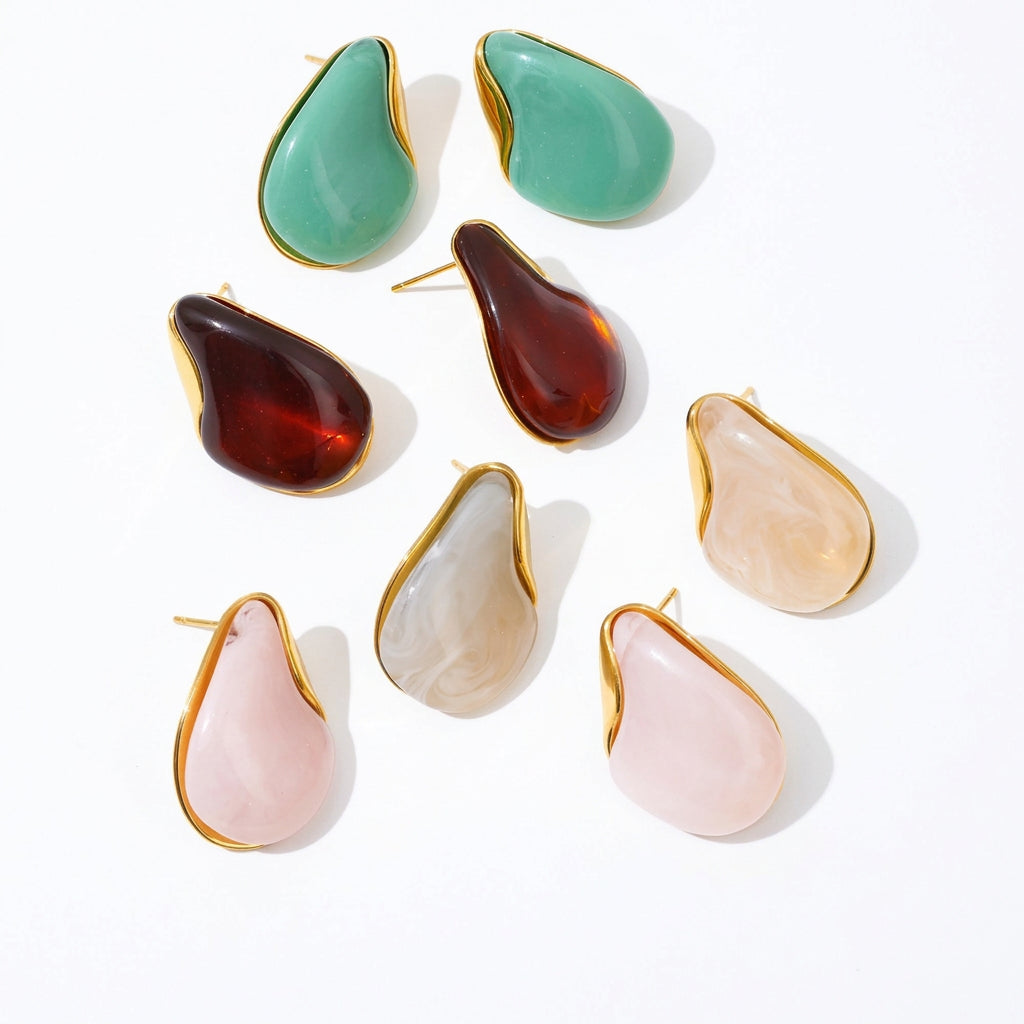 Resin Water Drop Stud Earrings – Waterproof 18K Gold Plated Earrings | Ezra Gems