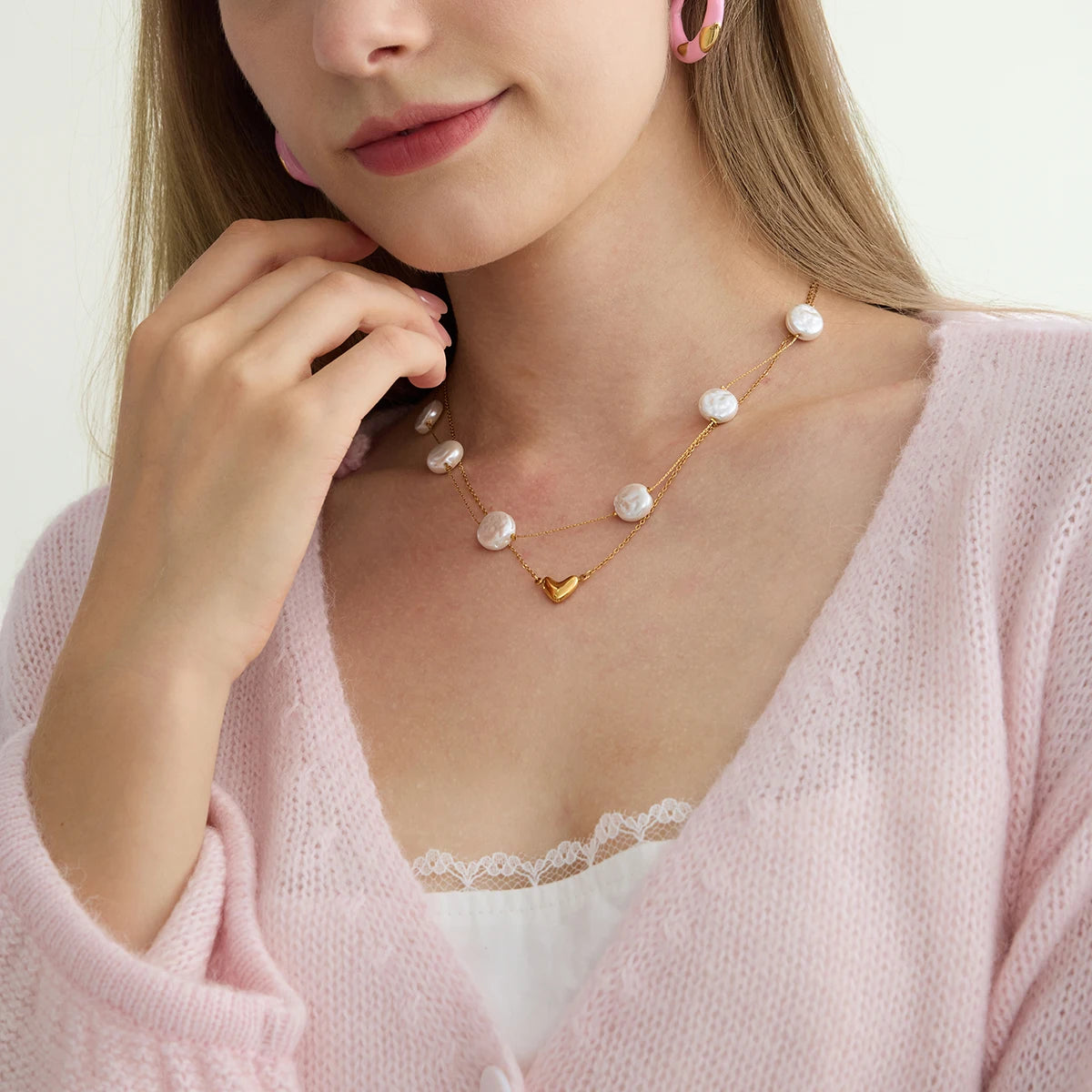 Pearl Heart Necklace Set – Waterproof 18K Gold Plated Jewelry Set | Ezra Gems