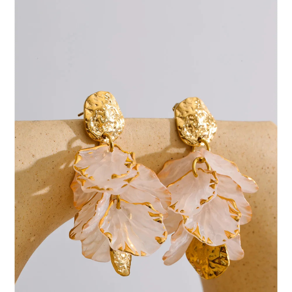 Fairy Resin Flower Petal Drop Earrings – Waterproof 18K Gold Plated Earrings | Ezra Gems