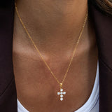 Cubic Zirconia Cross Pendant Necklace – Waterproof 18K Gold Plated Necklace | Ezra Gems