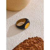 Black Enamel Geometric Ring