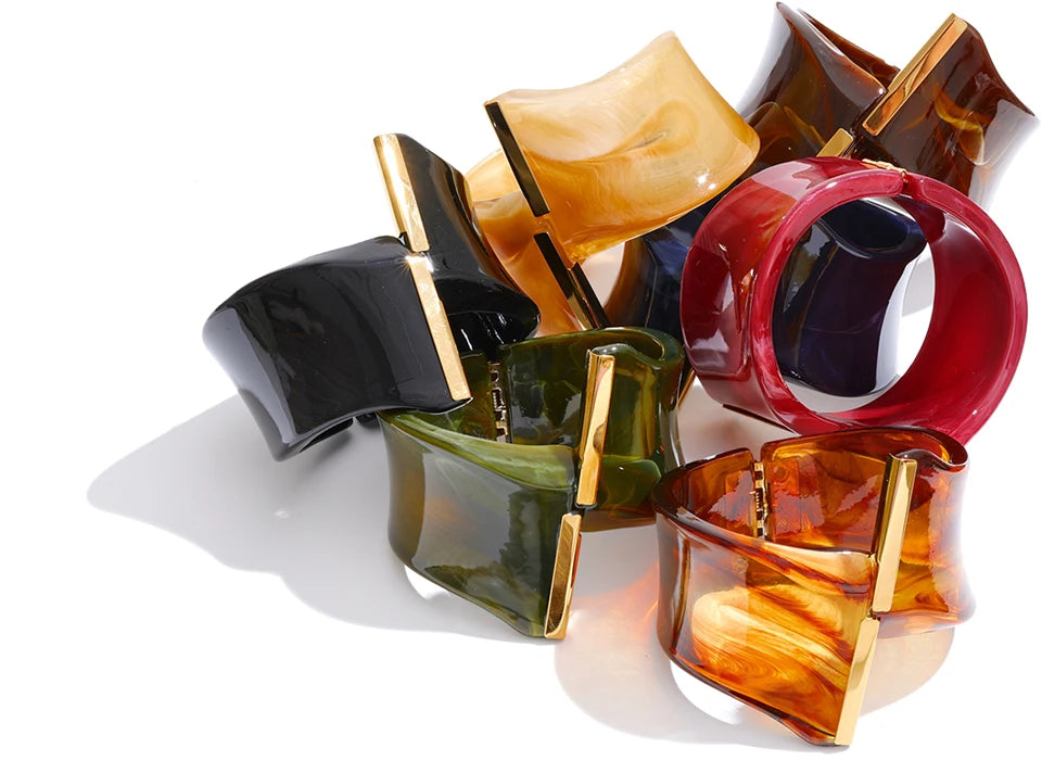 Acrylic Wide Statement Bangle – Waterproof 18K Gold Plated Bracelet | Ezra Gems