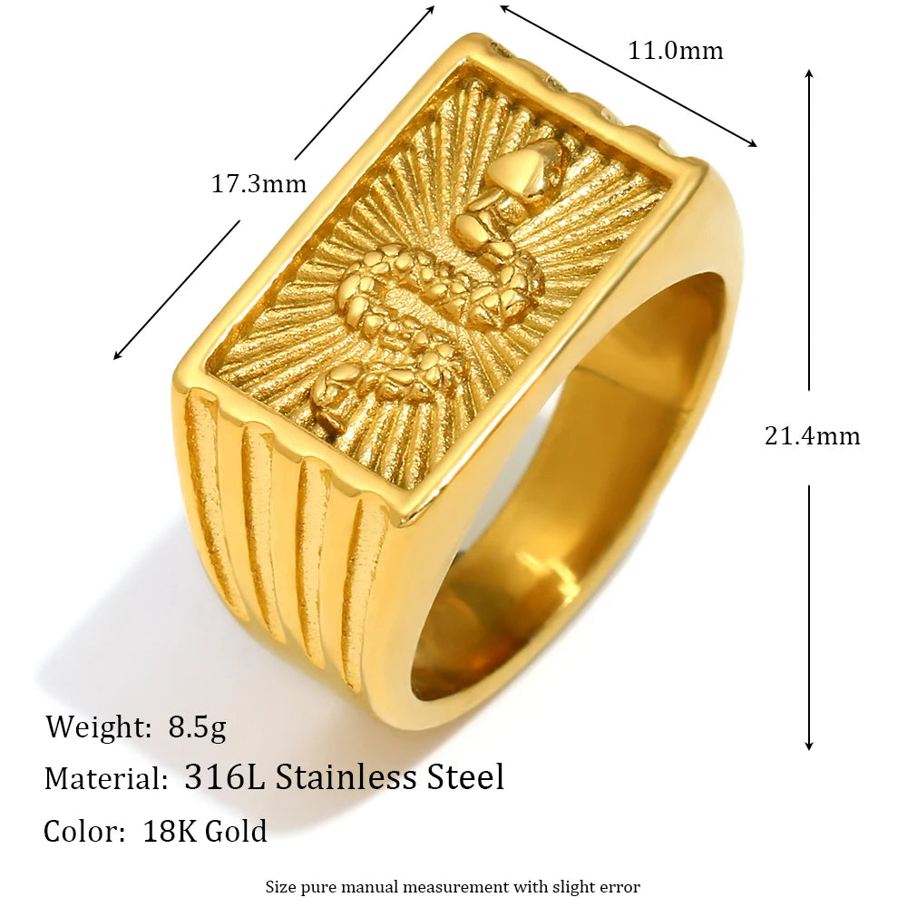 Snake Sunburst Signet Ring – Waterproof 18K Gold Plated Ring | Ezra Gems