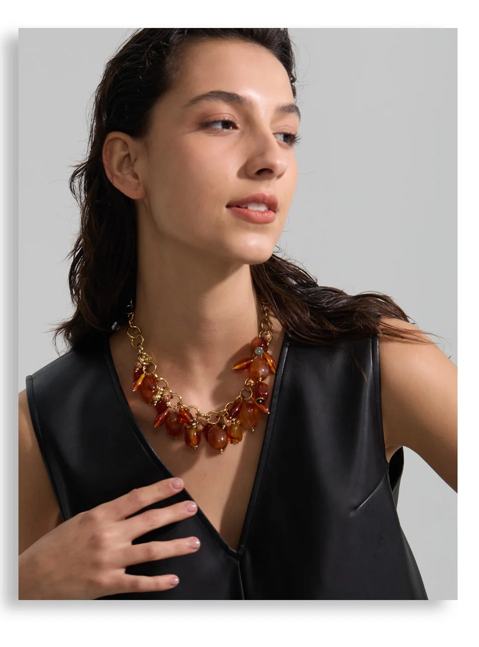 Amber Resin Bead Charm Necklace – Waterproof 18K Gold Plated Necklace | Ezra Gems