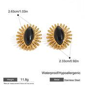 Black Stone Statement Earrings – Waterproof 18K Gold Plated Earrings | Ezra Gems